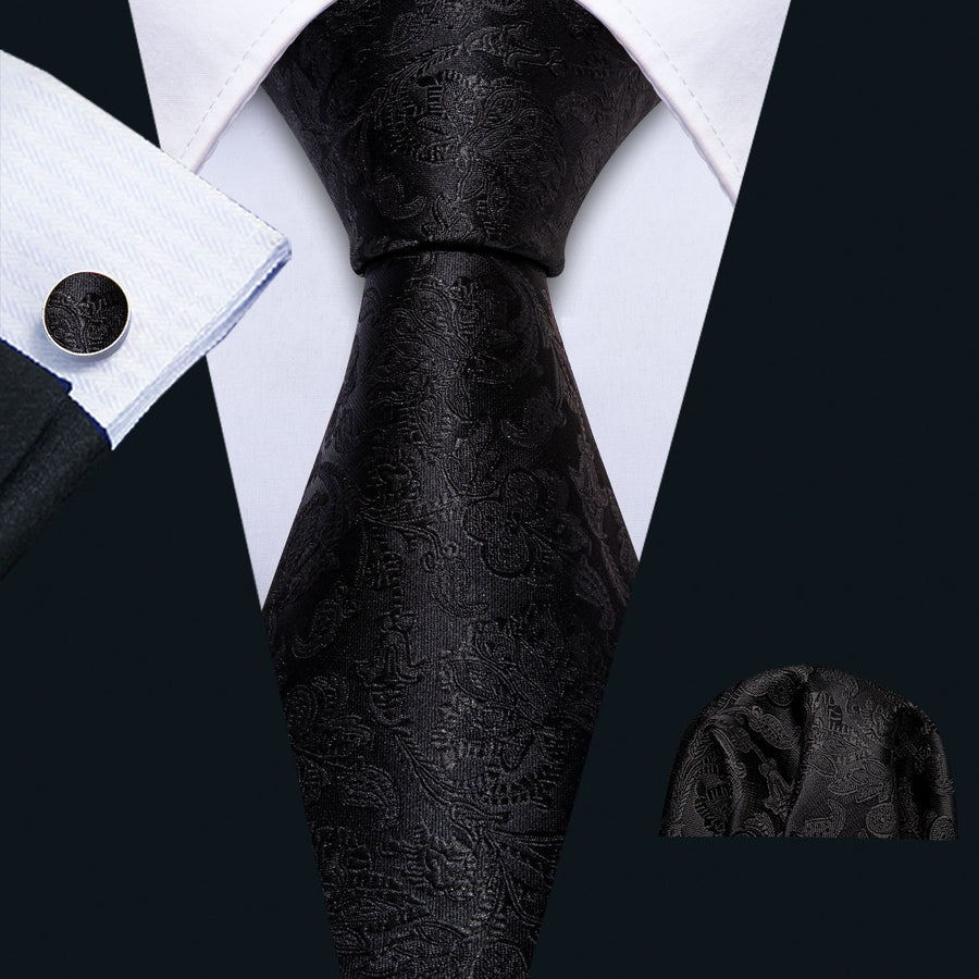 Dark Floral Silk XL Tie, Pocket Square and Cufflinks tie sets - Sophisticated Gentlemen