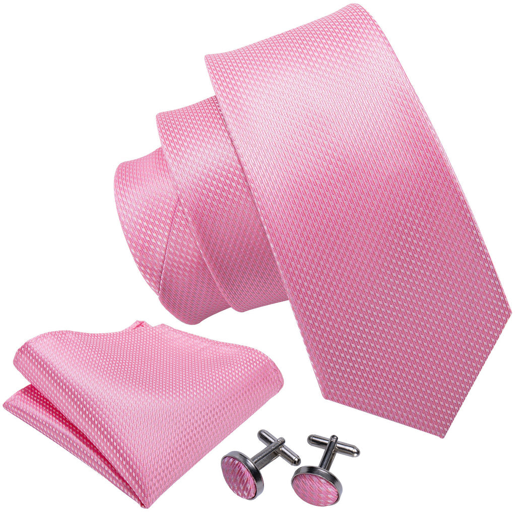 Pink Solid Silk Tie, Pocket Square and Cufflinks Set tie sets - Sophisticated Gentlemen