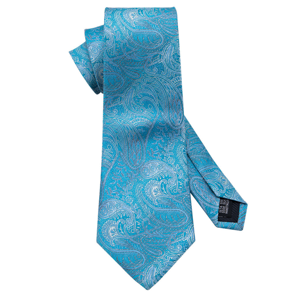 Sky Blue Paisley Silk Tie, Pocket Square and Cufflinks Set tie sets - Sophisticated Gentlemen