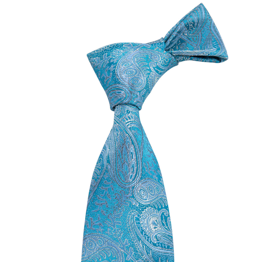 Sky Blue Paisley Silk Tie, Pocket Square and Cufflinks Set tie sets - Sophisticated Gentlemen