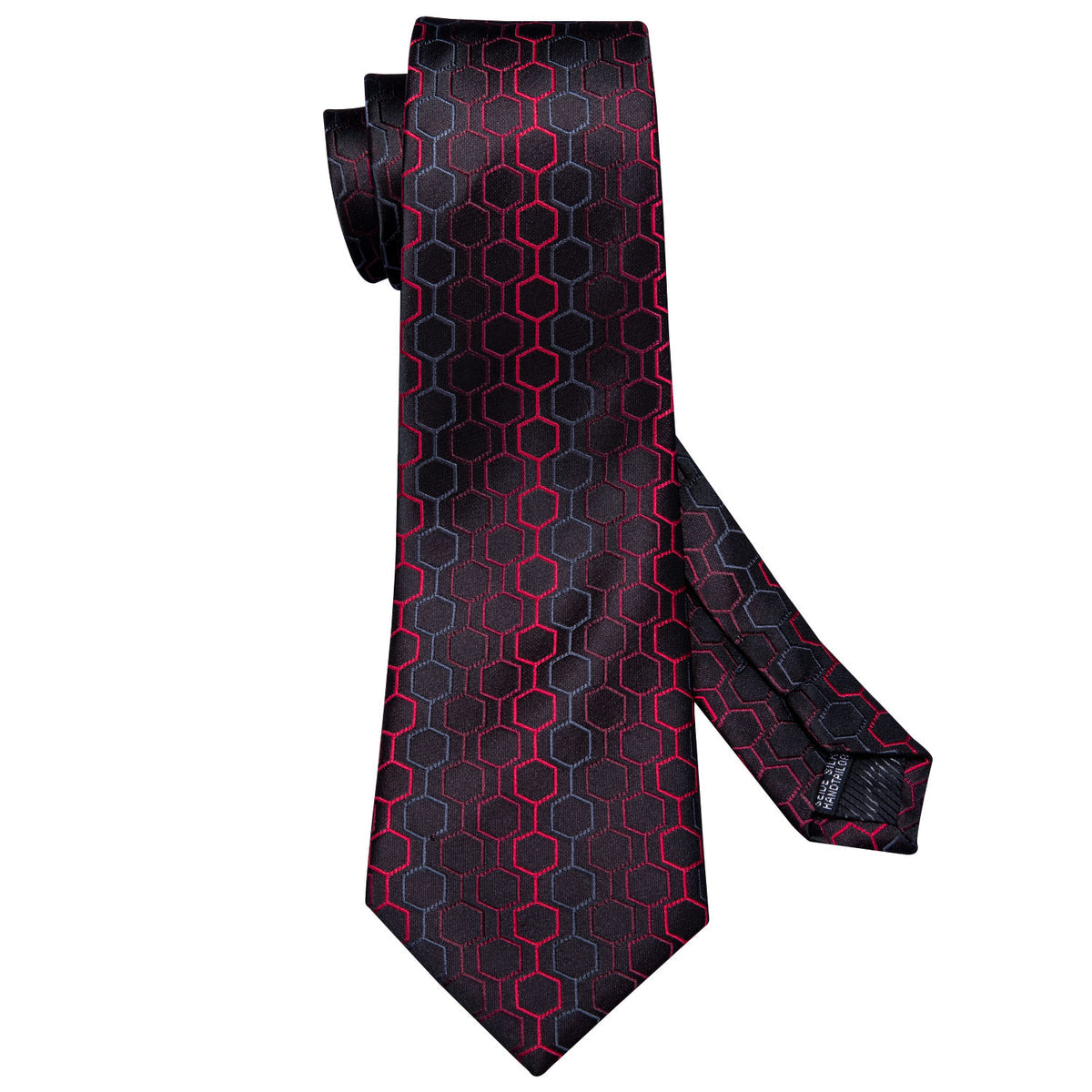 Bold Black and Red Geometric Plaid Silk Tie Set with Pocket Square and Cufflinks tie sets - Sophisticated Gentlemen