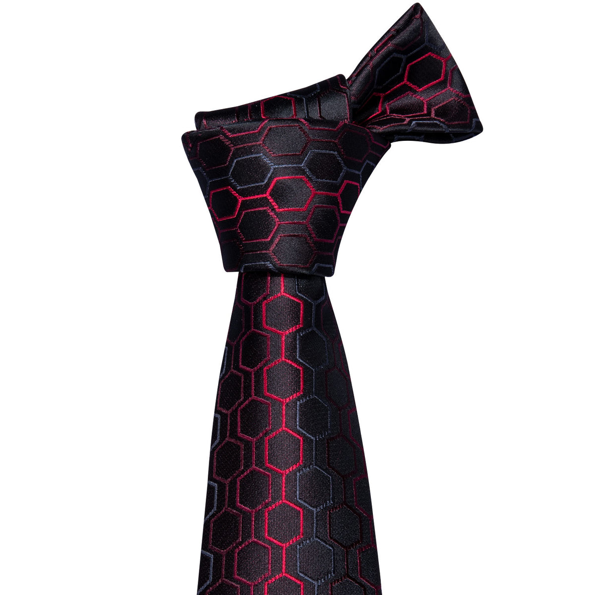 Bold Black and Red Geometric Plaid Silk Tie Set with Pocket Square and Cufflinks tie sets - Sophisticated Gentlemen