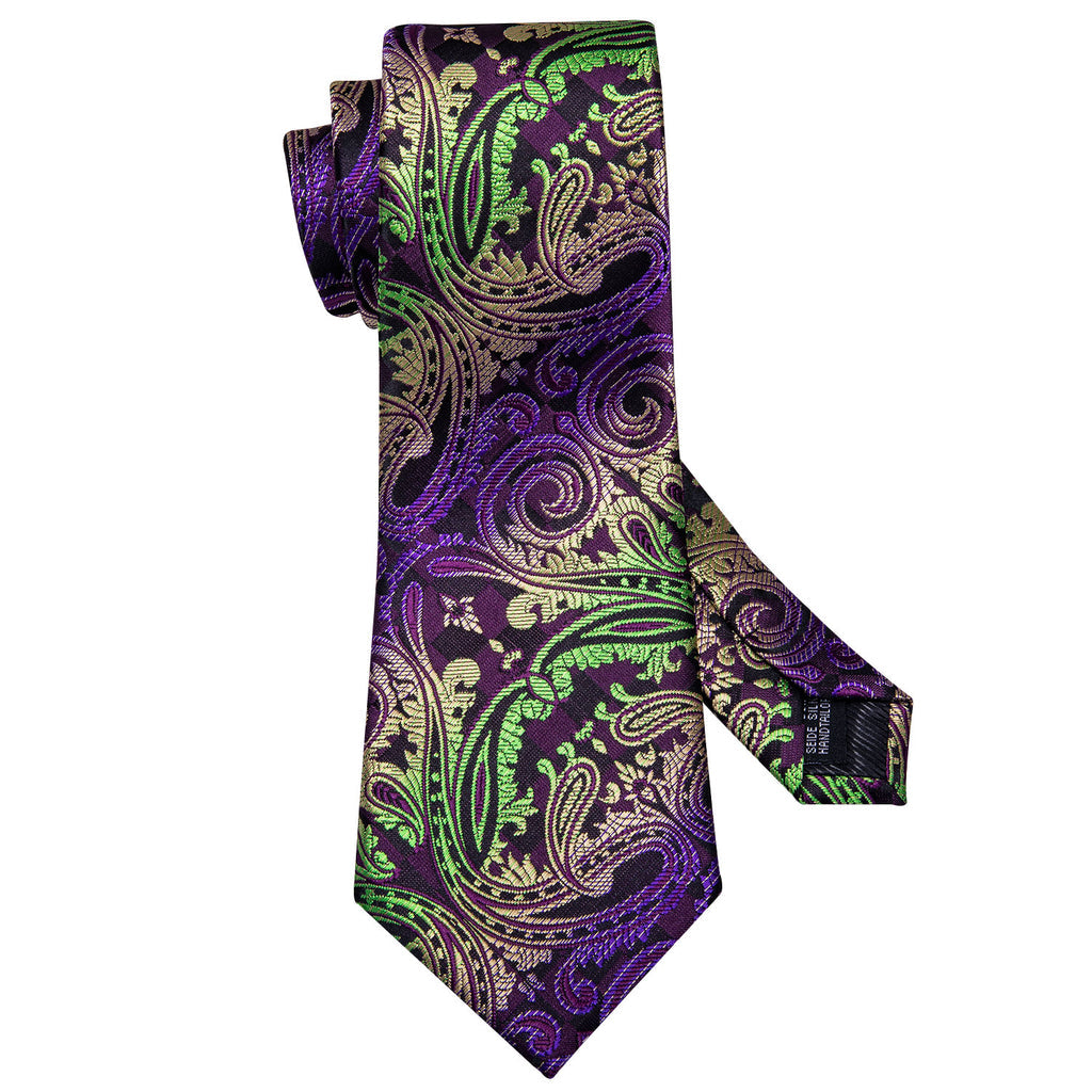 Green, Purple and Black Paisley Silk Tie, Pocket Square and Cufflinks Set tie sets - Sophisticated Gentlemen