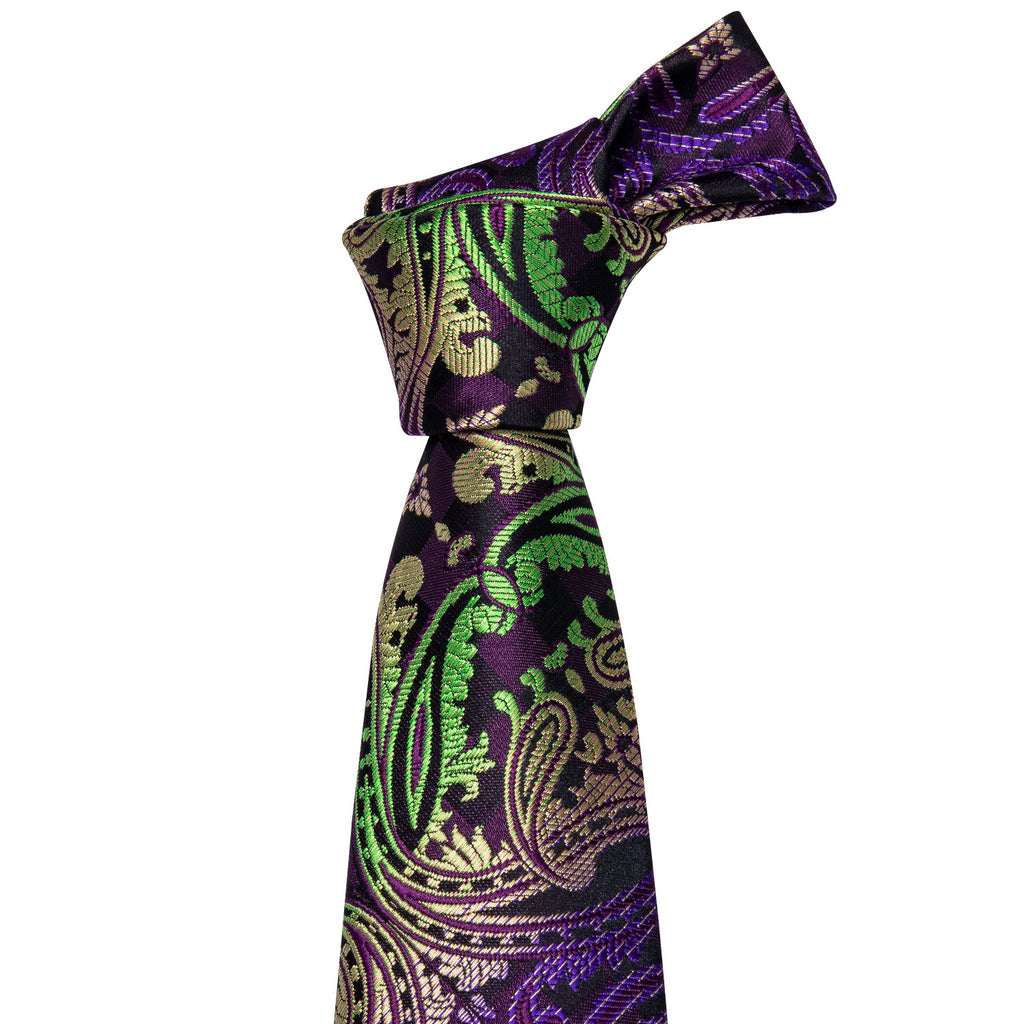 Green, Purple and Black Paisley Silk Tie, Pocket Square and Cufflinks Set tie sets - Sophisticated Gentlemen