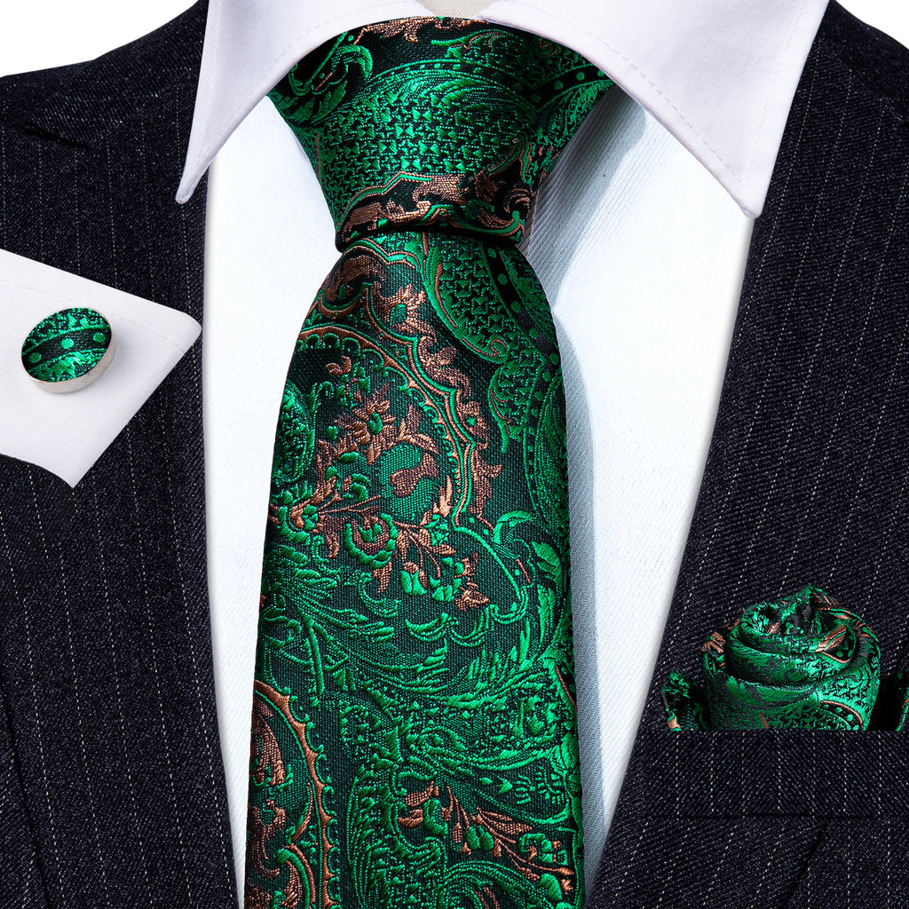 Green Brown Paisley Tie, Pocket Square and Cufflinks Set tie sets - Sophisticated Gentlemen