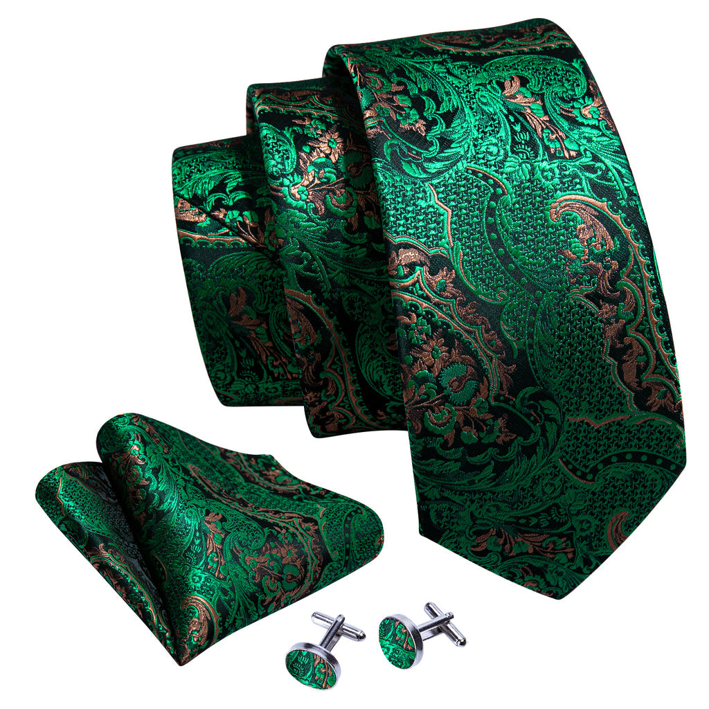 Green Brown Paisley Tie, Pocket Square and Cufflinks Set tie sets - Sophisticated Gentlemen