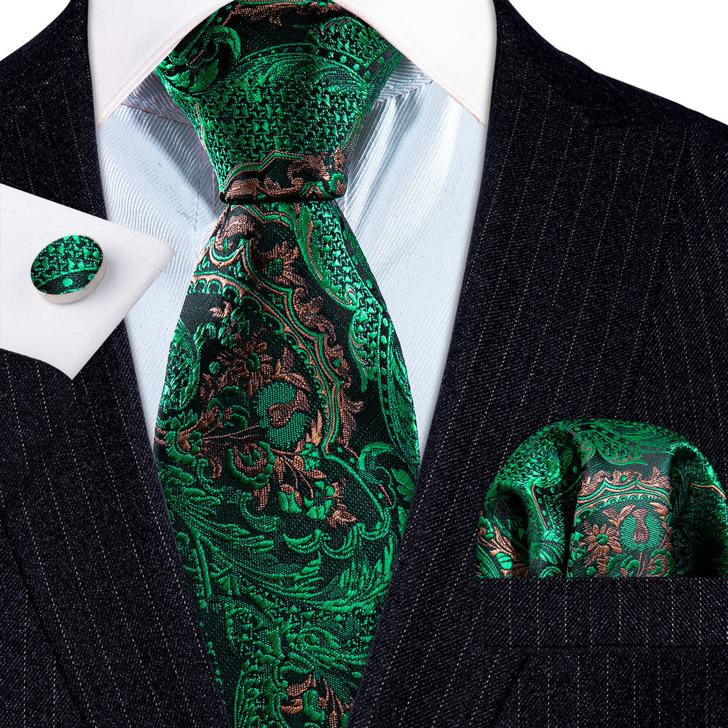 Green Brown Paisley Tie, Pocket Square and Cufflinks Set tie sets - Sophisticated Gentlemen