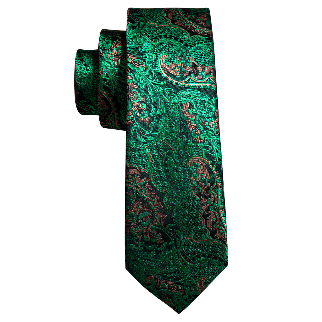 Green Brown Paisley Tie, Pocket Square and Cufflinks Set tie sets - Sophisticated Gentlemen