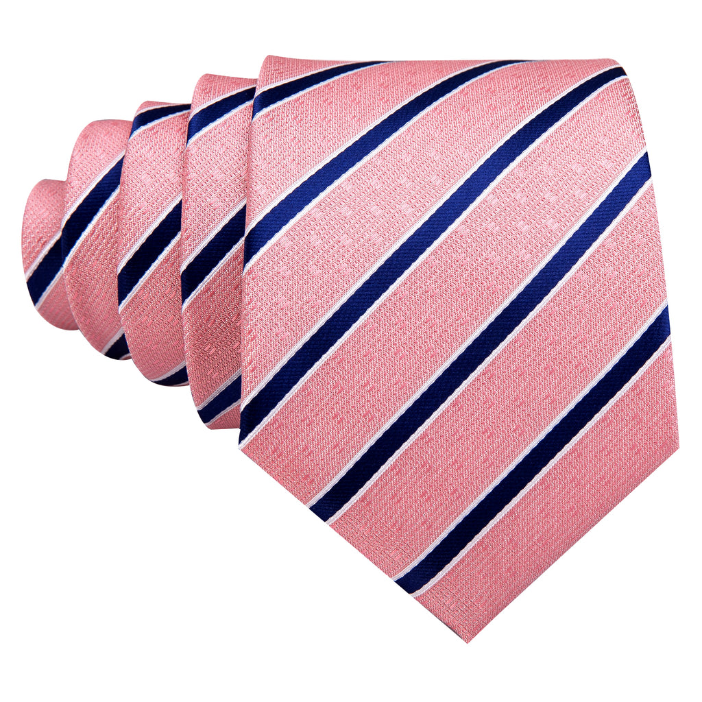 Coral Pink Blue Stripes Tie, Pocket Square and Cufflinks Set tie sets - Sophisticated Gentlemen