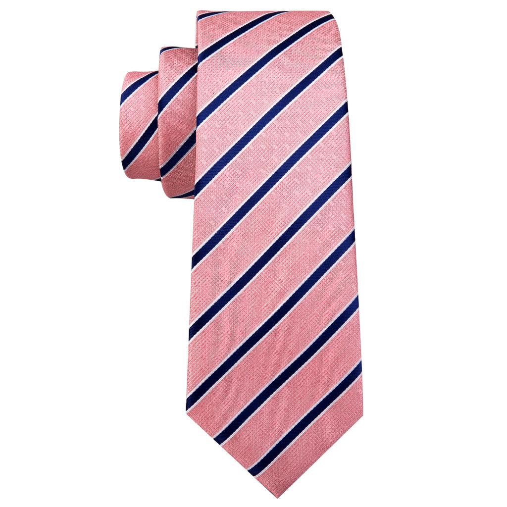 Coral Pink Blue Stripes Tie, Pocket Square and Cufflinks Set tie sets - Sophisticated Gentlemen