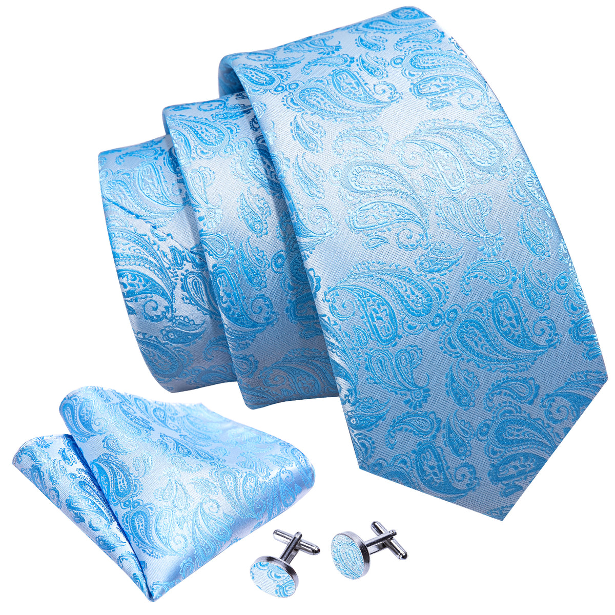 Light Blue Paisley Tie, Pocket Square and Cufflinks Set tie sets - Sophisticated Gentlemen