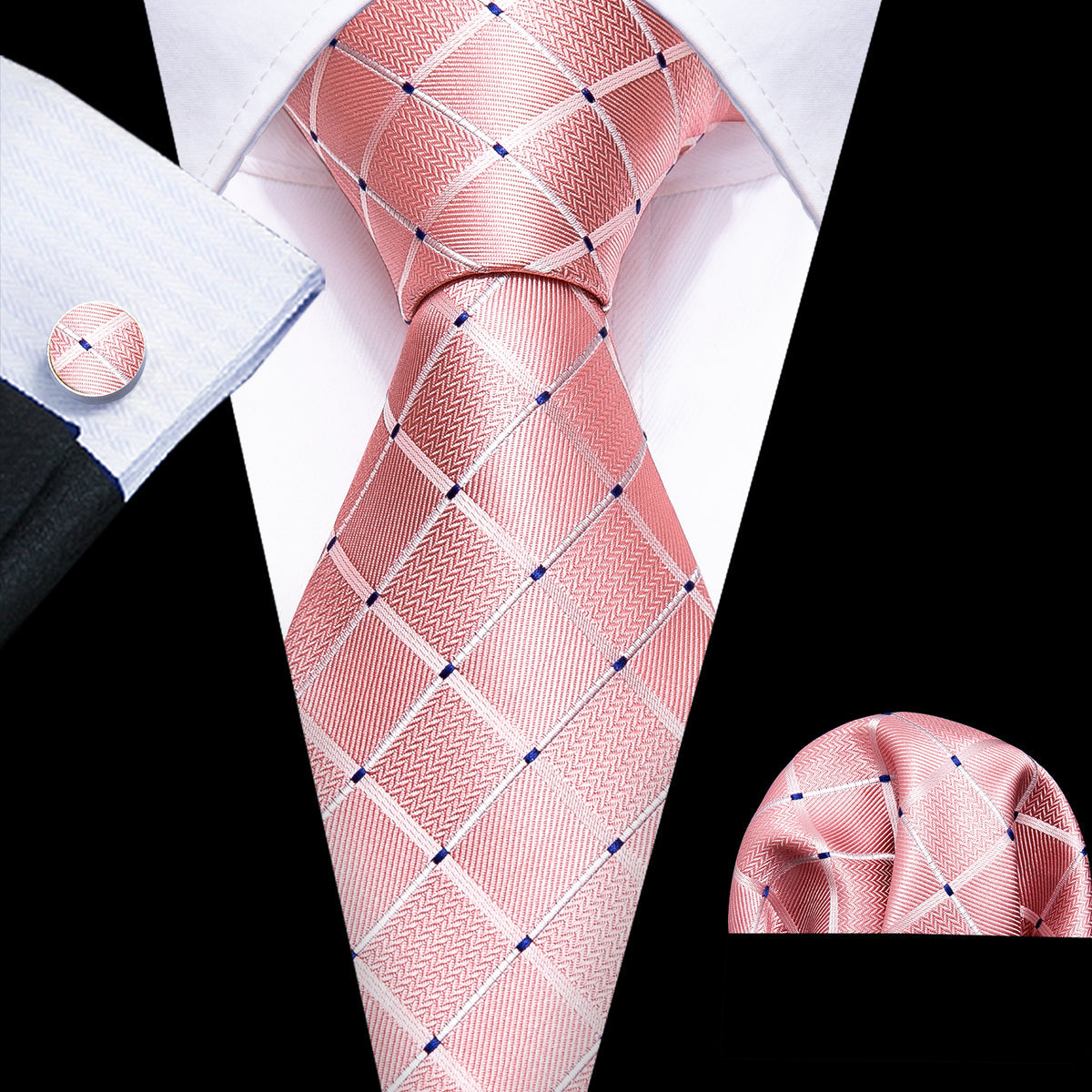 Pink Plaid Tie, Pocket Square and Cufflinks Set tie sets - Sophisticated Gentlemen