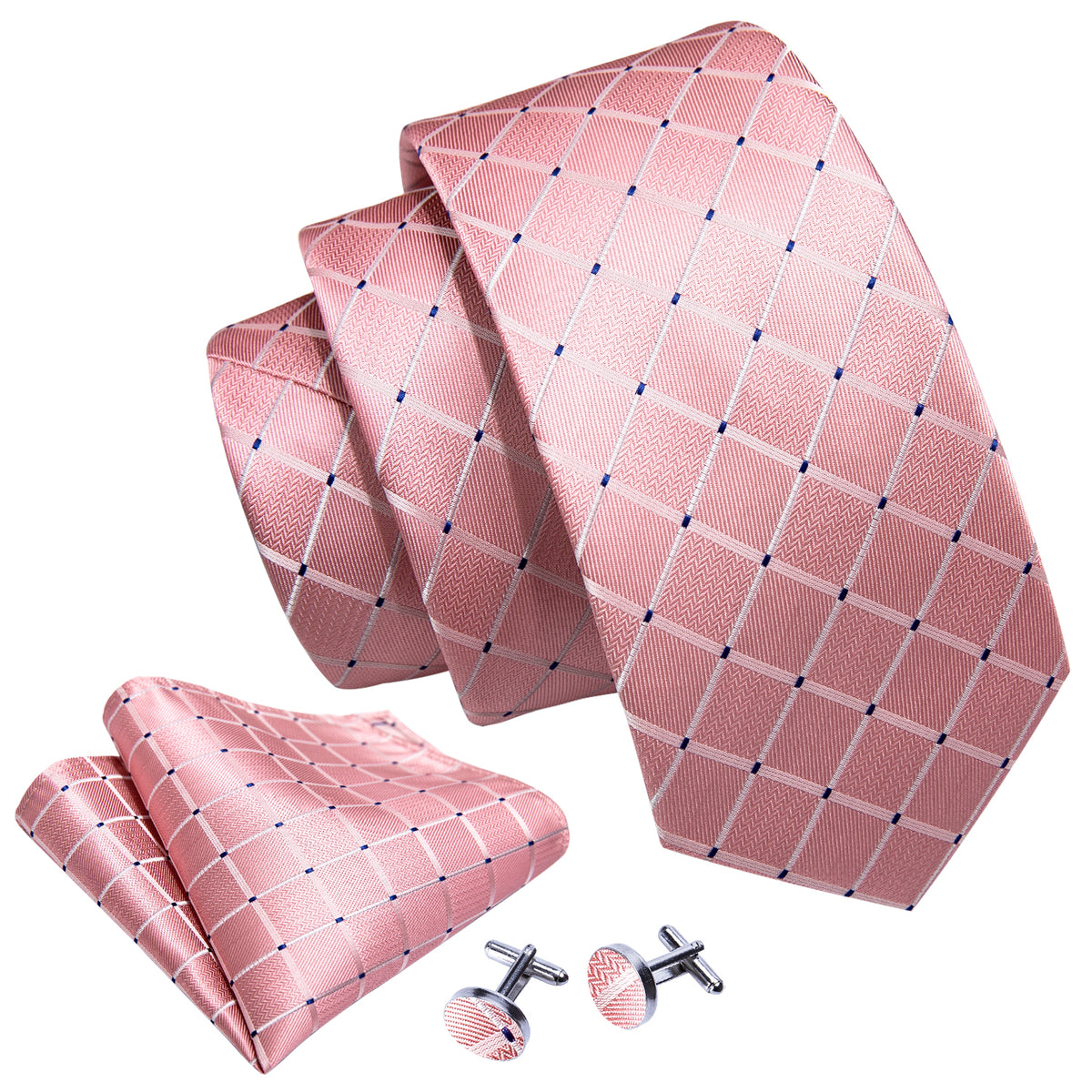 Pink Plaid Tie, Pocket Square and Cufflinks Set tie sets - Sophisticated Gentlemen