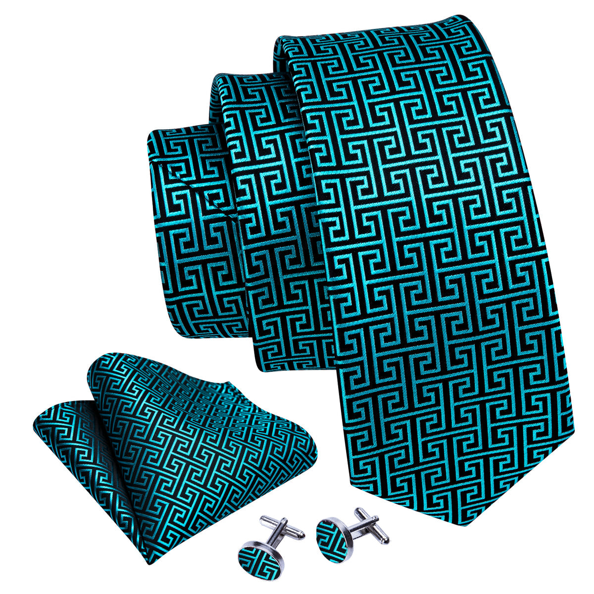Green Novelty Silk Tie, Pocket Square and Cufflinks Set tie sets - Sophisticated Gentlemen