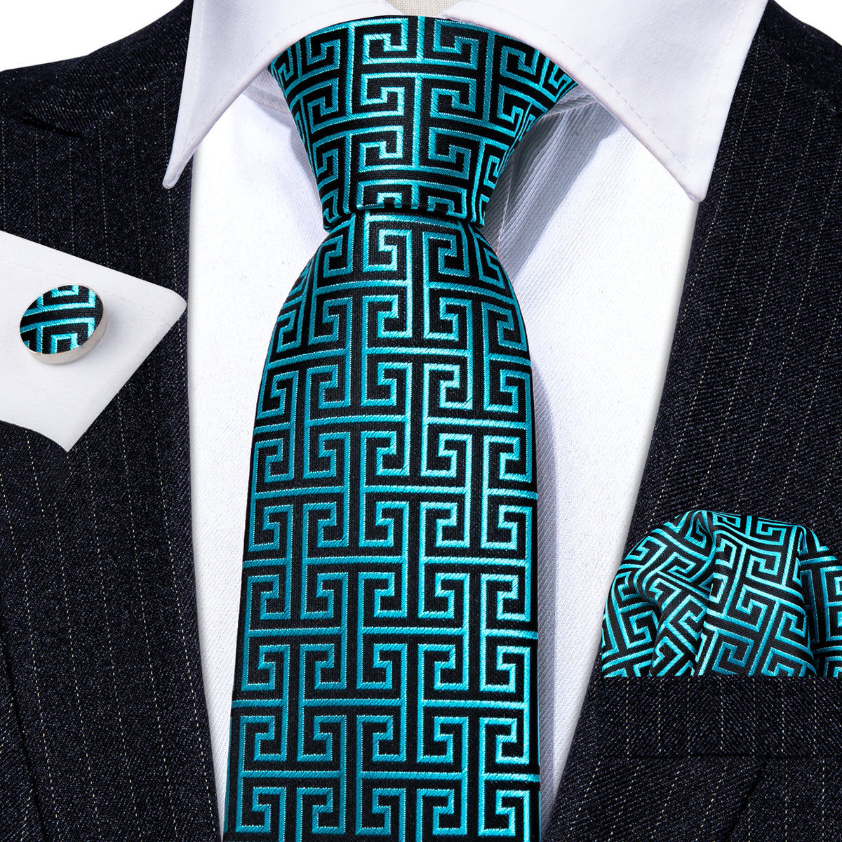 Green Novelty Silk Tie, Pocket Square and Cufflinks Set tie sets - Sophisticated Gentlemen