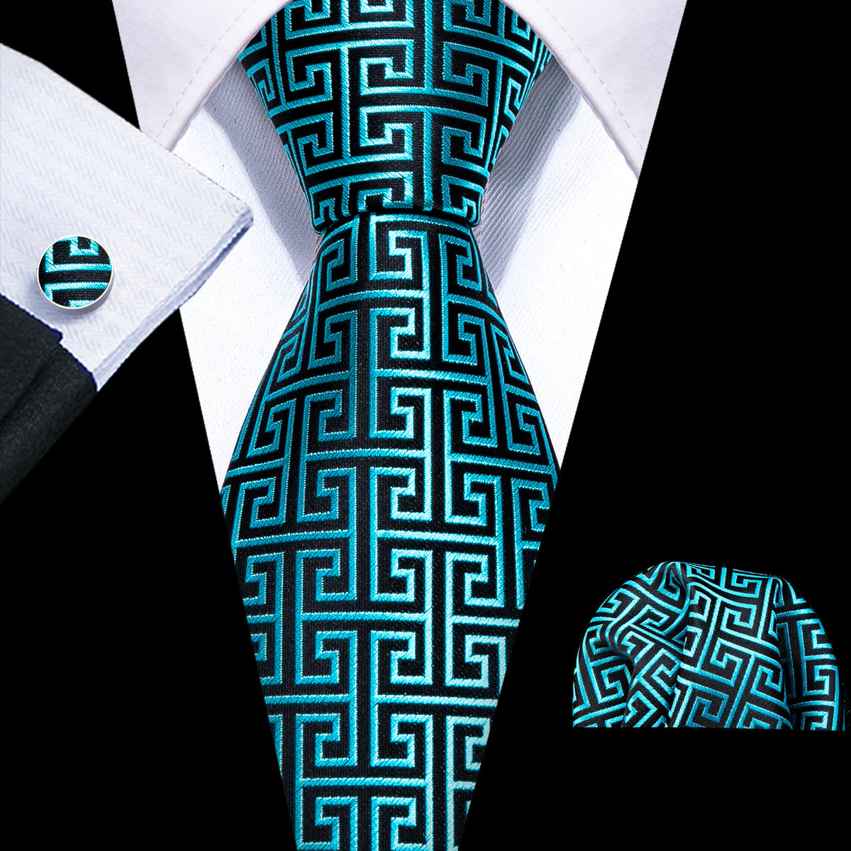 Green Novelty Silk Tie, Pocket Square and Cufflinks Set tie sets - Sophisticated Gentlemen
