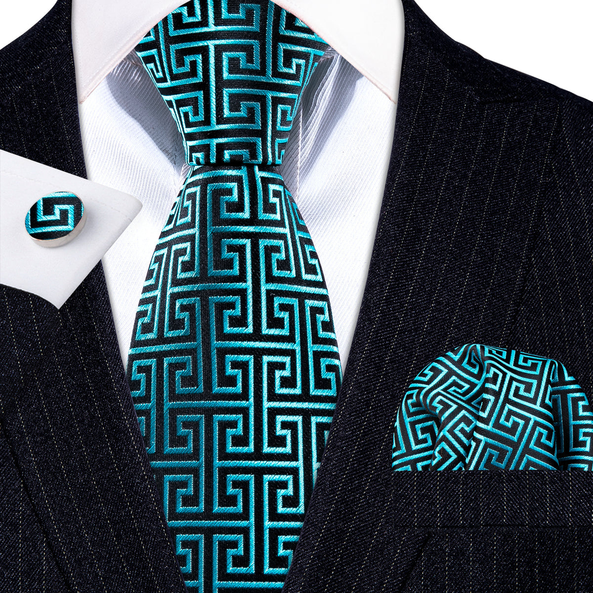 Green Novelty Silk Tie, Pocket Square and Cufflinks Set tie sets - Sophisticated Gentlemen