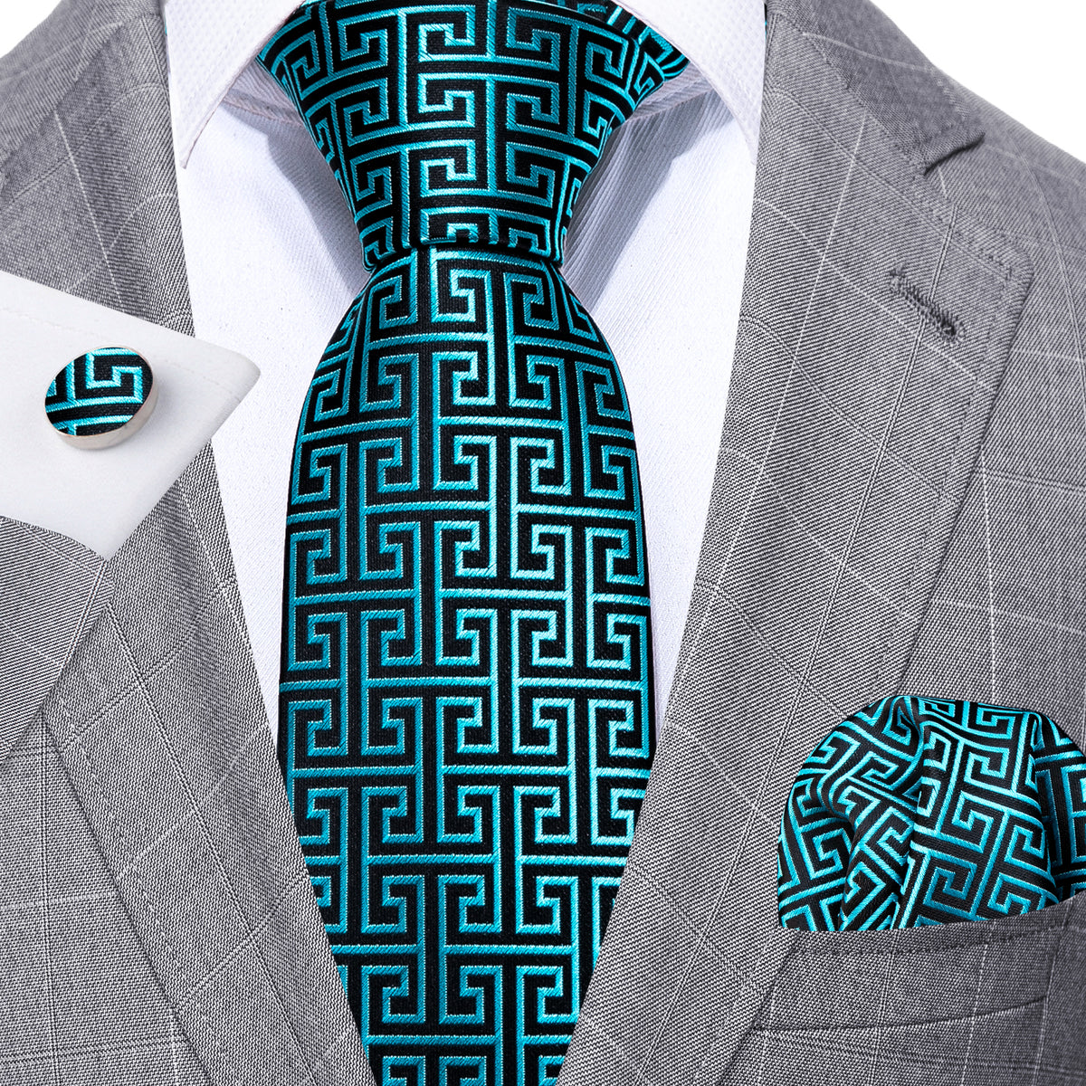 Green Novelty Silk Tie, Pocket Square and Cufflinks Set tie sets - Sophisticated Gentlemen