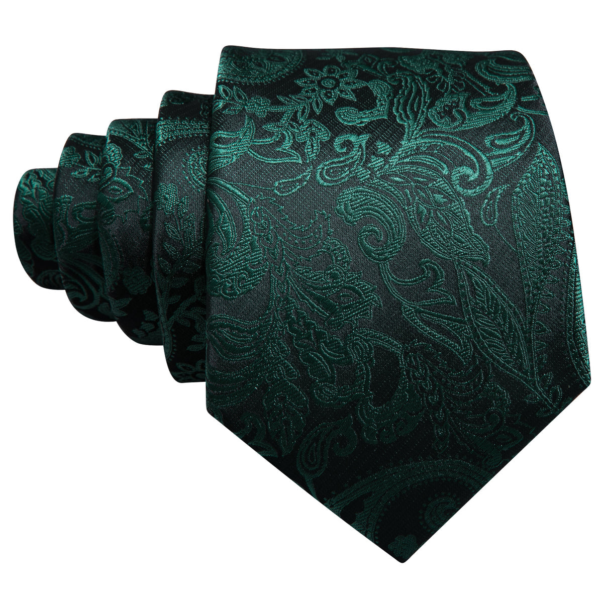 Elegant Dark Green Paisley Silk Tie Set with Pocket Square and Cufflinks tie sets - Sophisticated Gentlemen