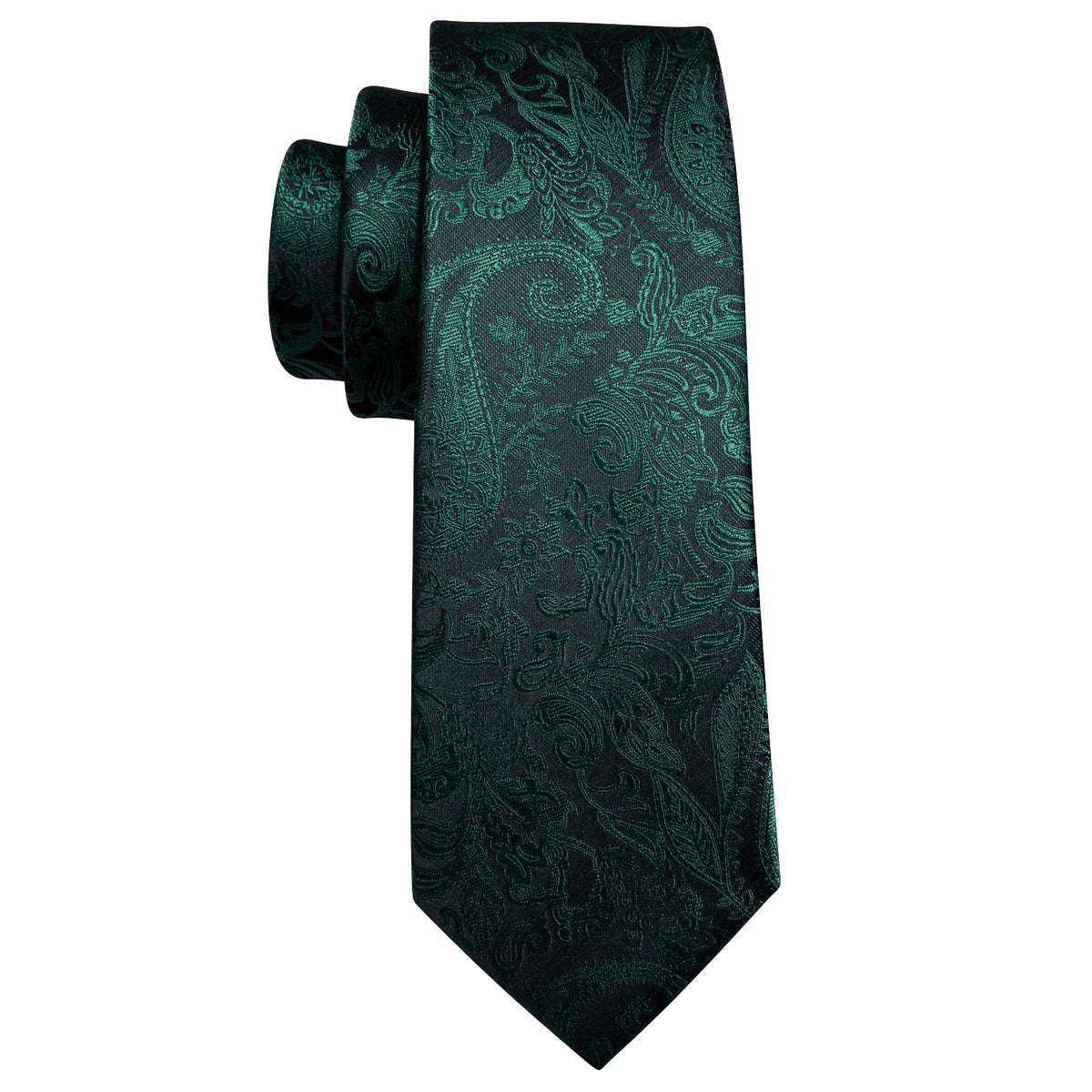 Elegant Dark Green Paisley Silk Tie Set with Pocket Square and Cufflinks tie sets - Sophisticated Gentlemen