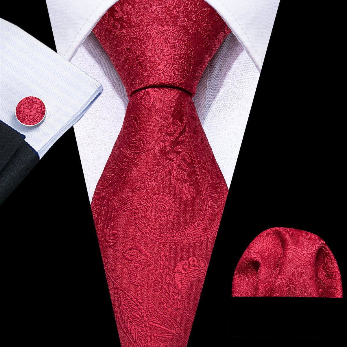 Red Paisley Silk Tie, Pocket Square and Cufflinks Set tie sets - Sophisticated Gentlemen
