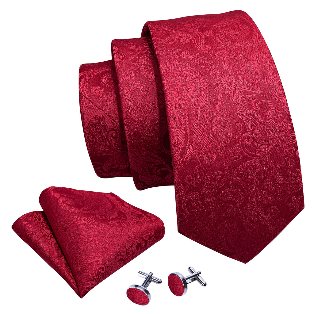 Red Paisley Silk Tie, Pocket Square and Cufflinks Set tie sets - Sophisticated Gentlemen