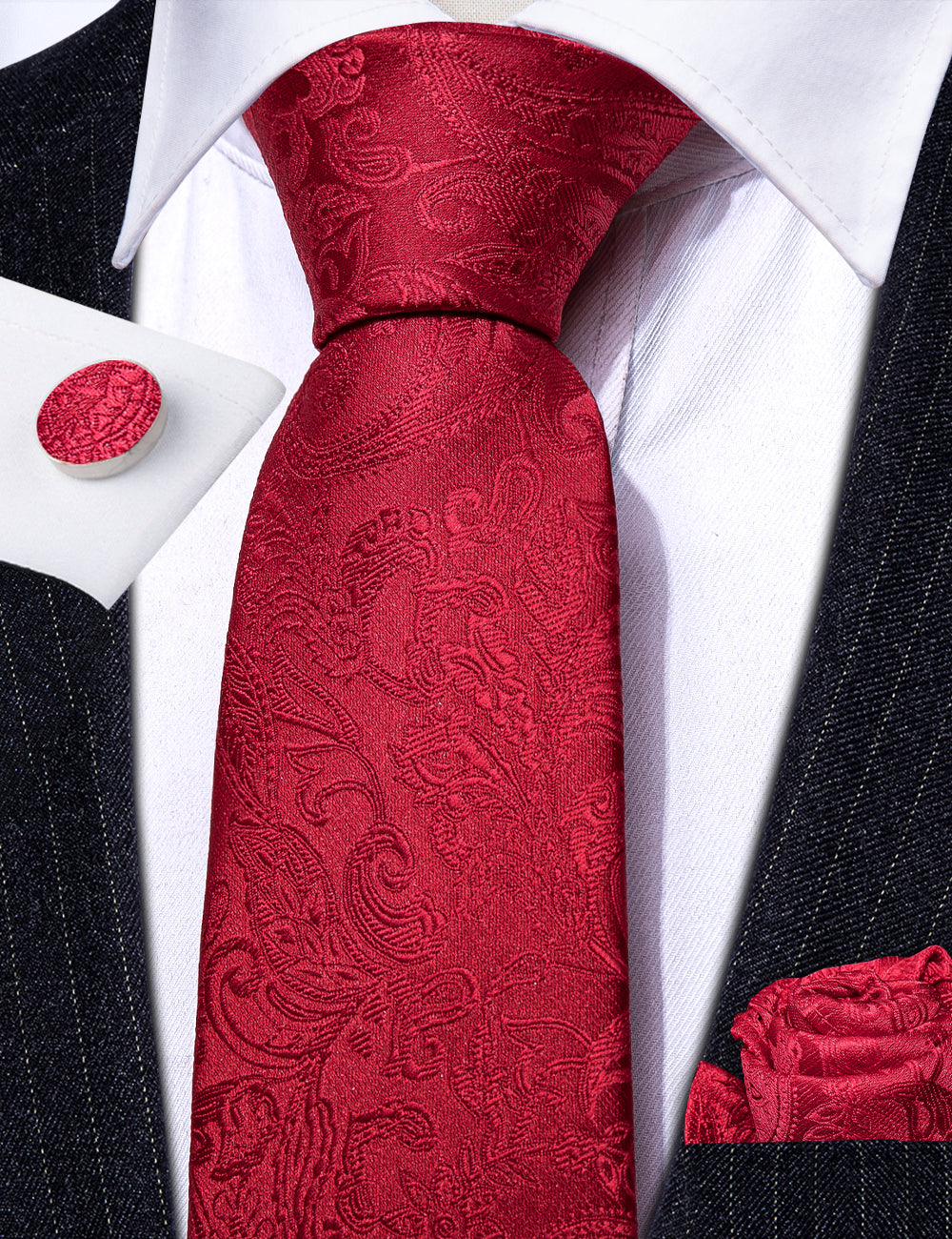Red Paisley Silk Tie, Pocket Square and Cufflinks Set tie sets - Sophisticated Gentlemen