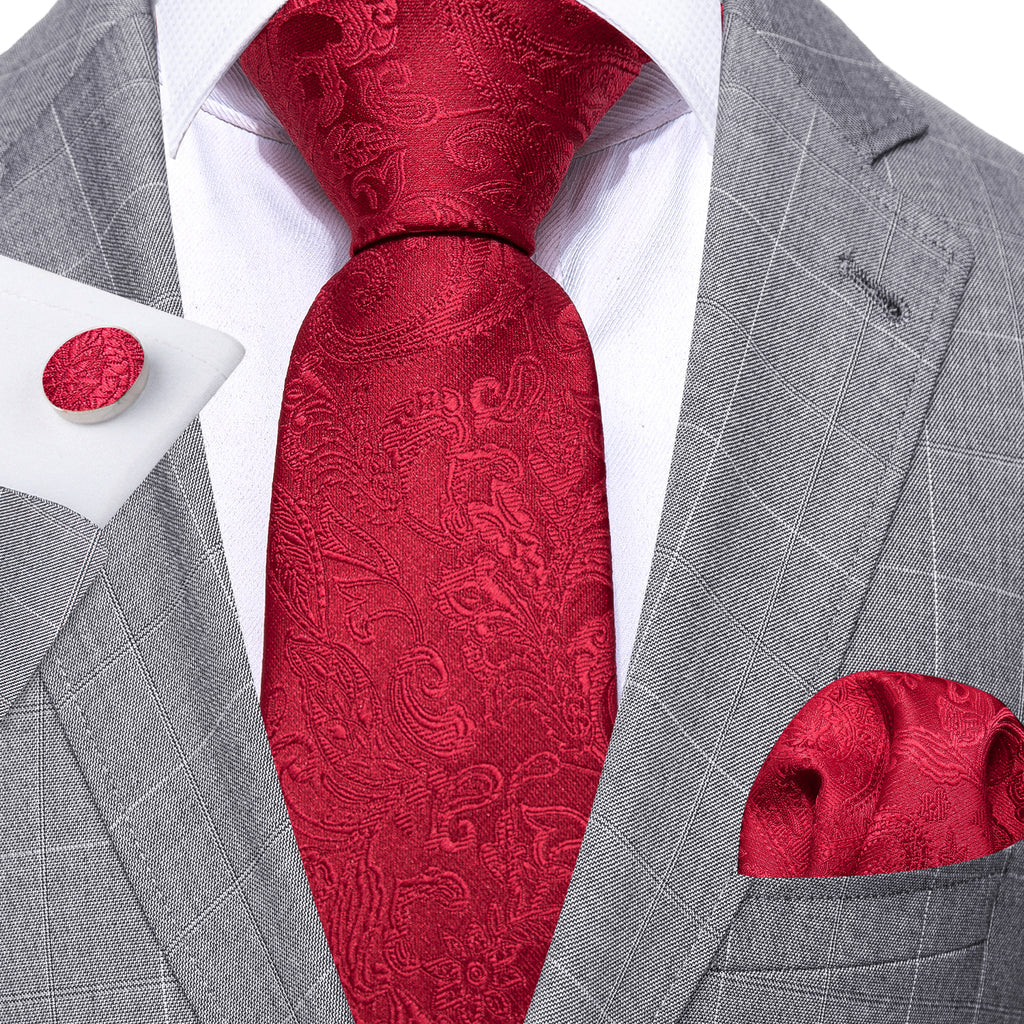 Red Paisley Silk Tie, Pocket Square and Cufflinks Set tie sets - Sophisticated Gentlemen