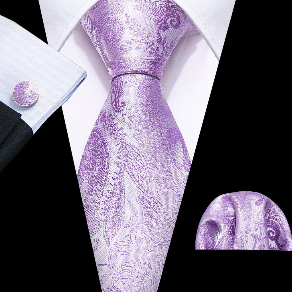 Light Purple Paisley Silk Tie, Pocket Square and Cufflinks Set tie sets - Sophisticated Gentlemen