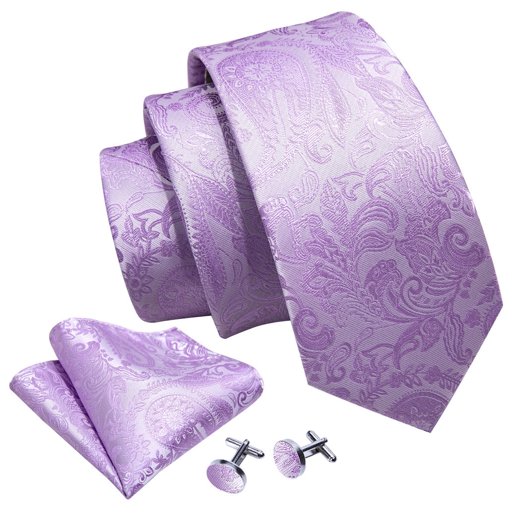 Light Purple Paisley Silk Tie, Pocket Square and Cufflinks Set tie sets - Sophisticated Gentlemen