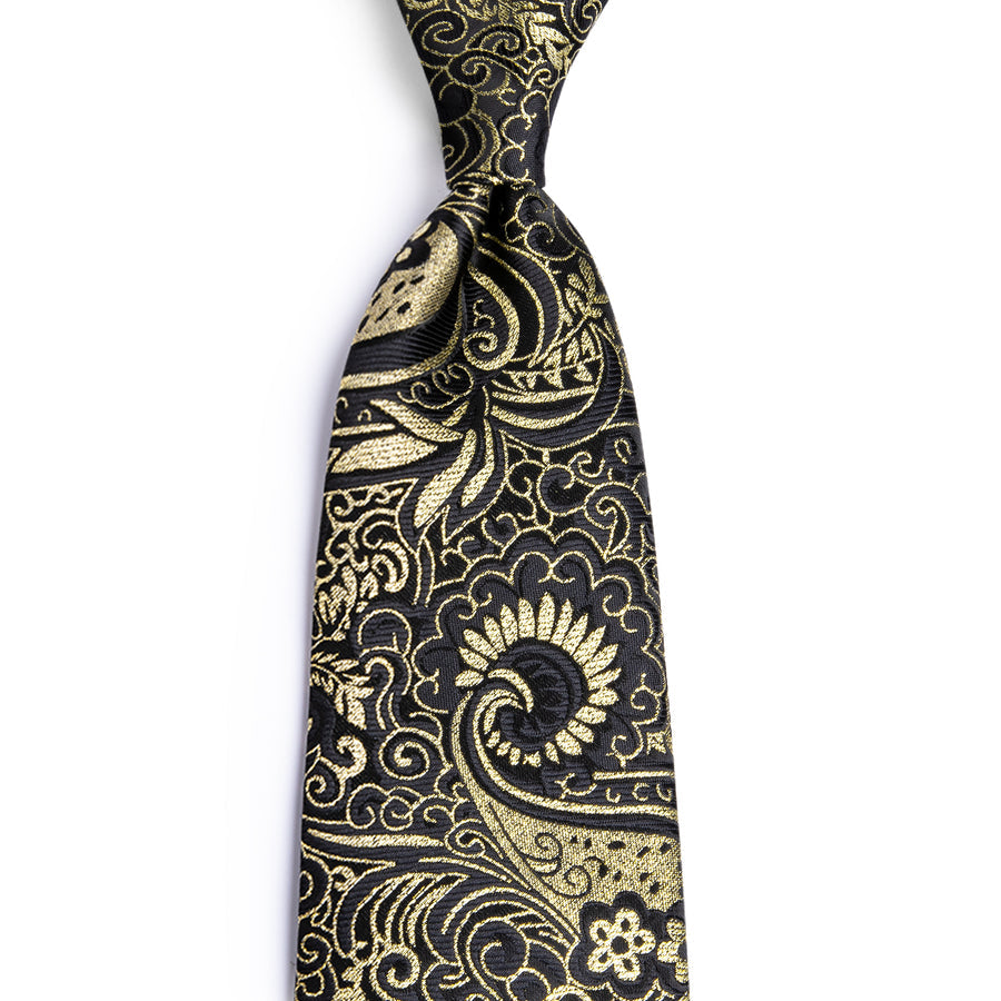 Golden Paisley Silk XL Tie, Pocket Square and Cufflinks tie sets - Sophisticated Gentlemen