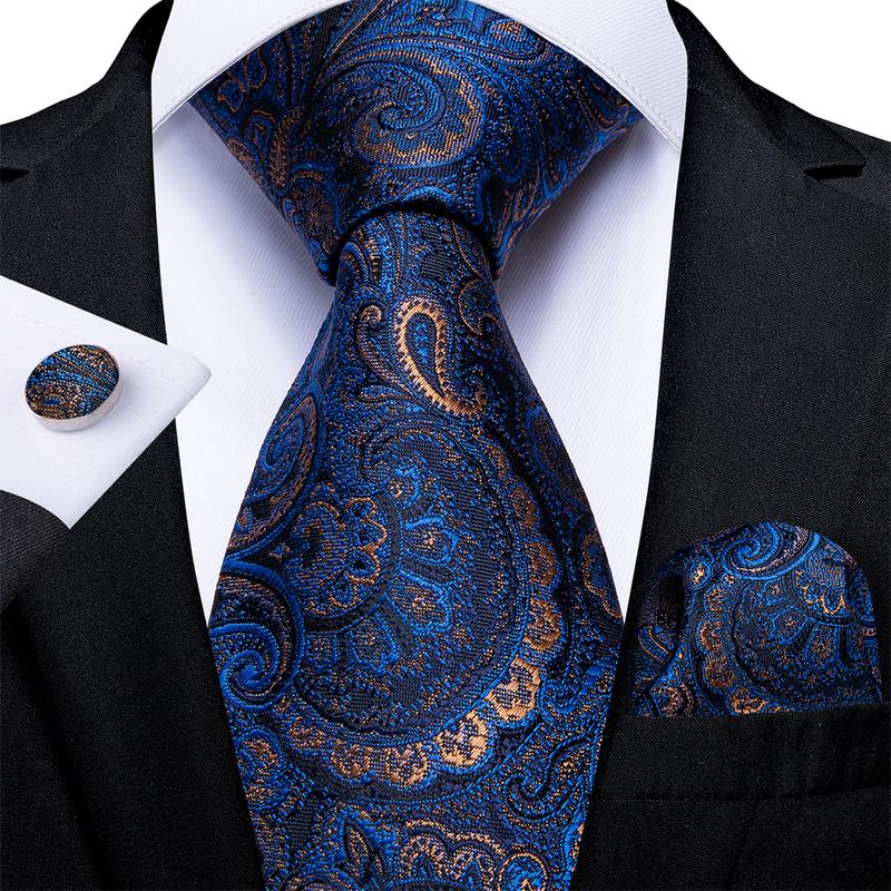 Radiant Blue Paisley Tie Set with Pocket Square & Cufflinks tie sets Default Title - Sophisticated Gentlemen