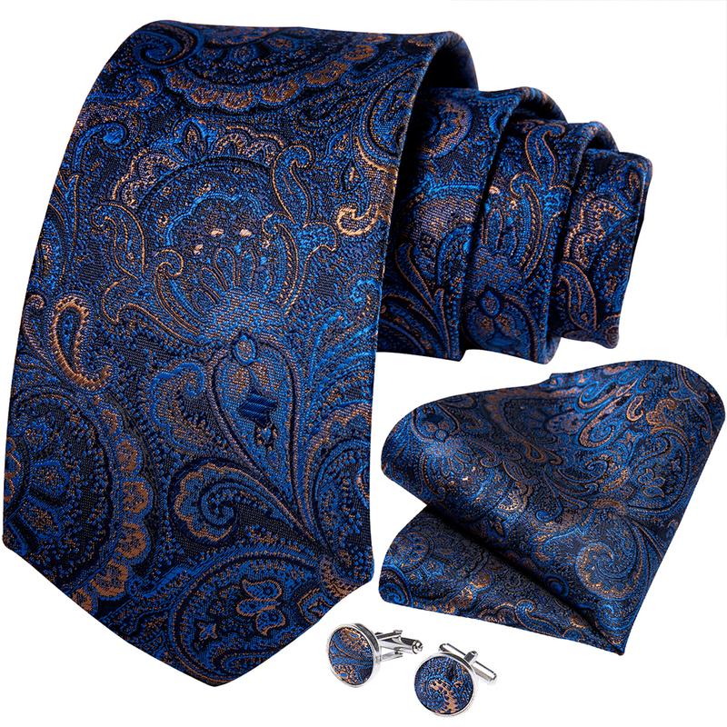 Radiant Blue Paisley Tie Set with Pocket Square & Cufflinks tie sets - Sophisticated Gentlemen