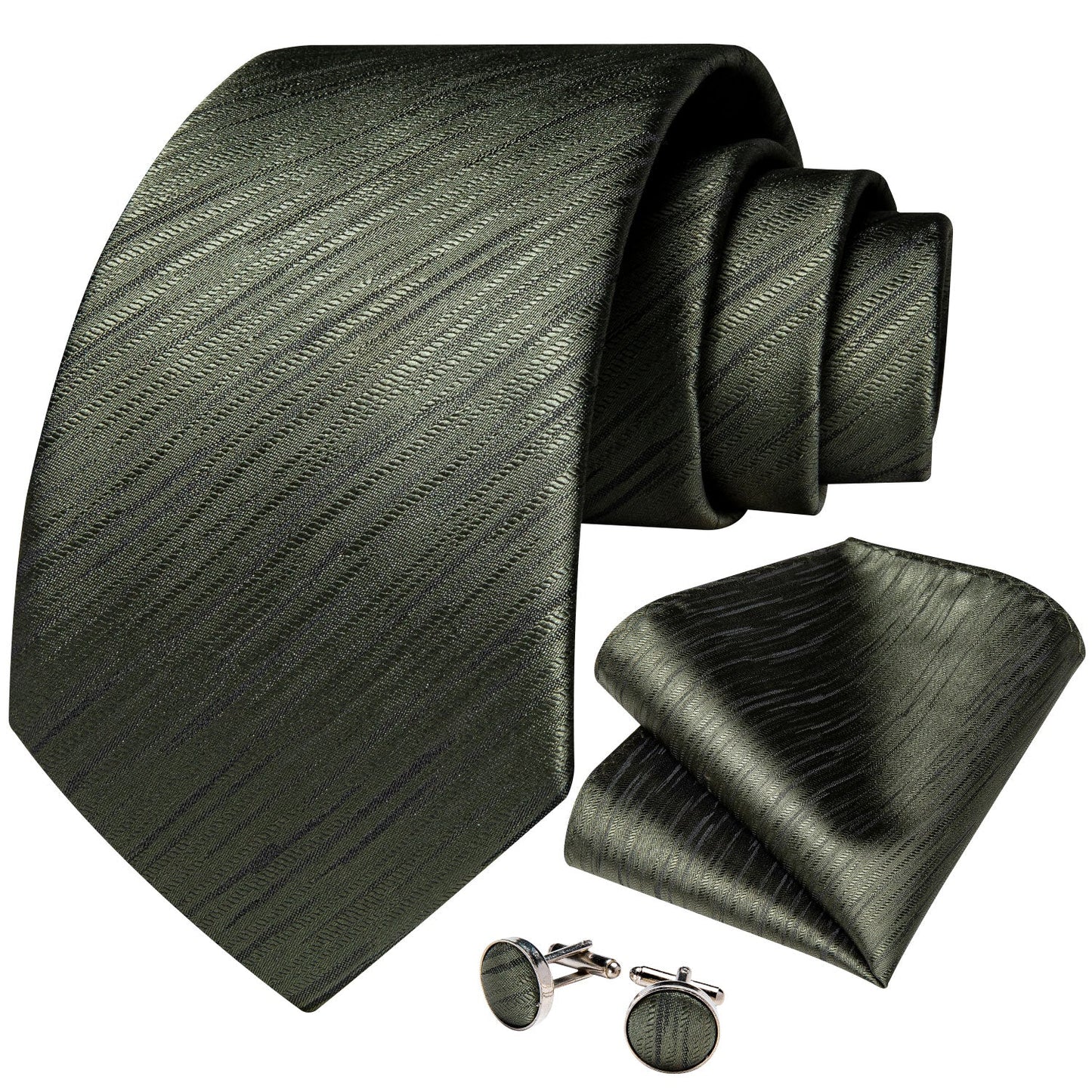 New Green Solid Tie, Pocket Square and Cufflinks tie sets - Sophisticated Gentlemen