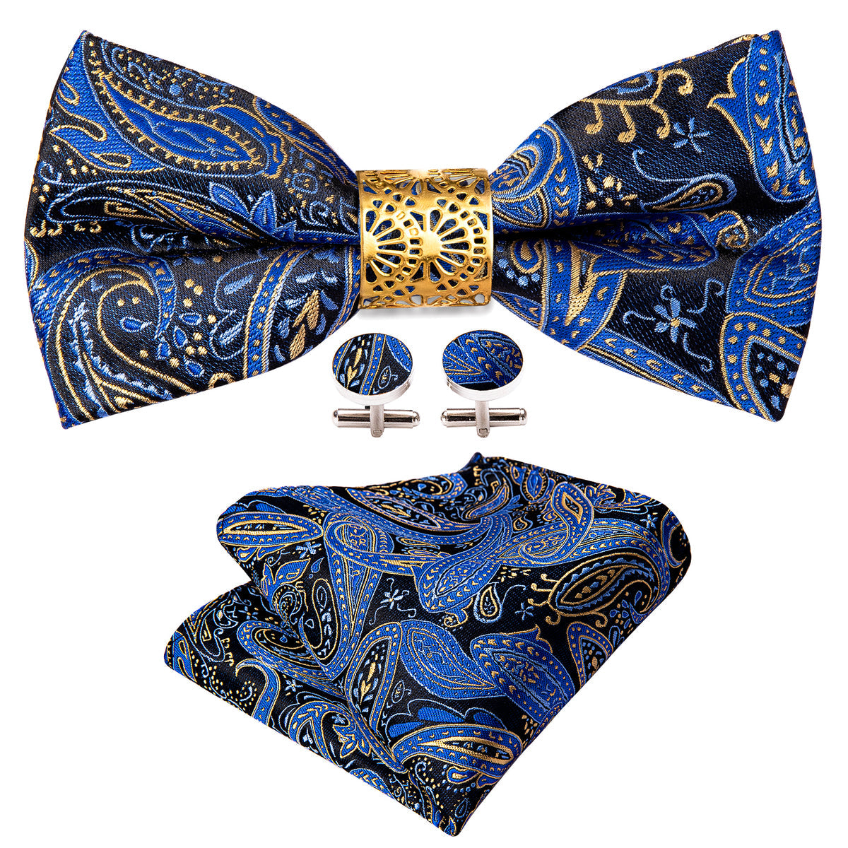 Blue Paisley Bow Tie Set bow ties - Sophisticated Gentlemen