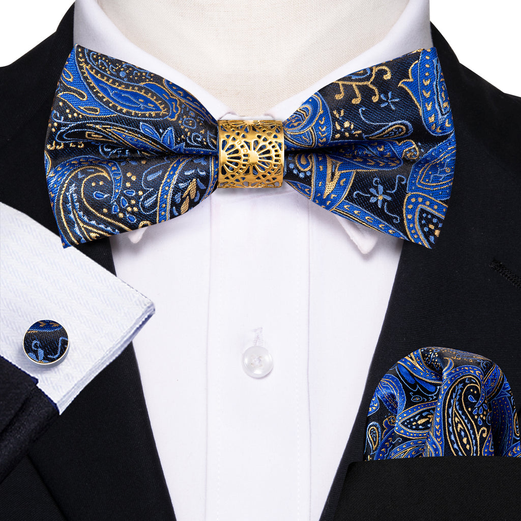 Blue Paisley Bow Tie Set bow ties - Sophisticated Gentlemen