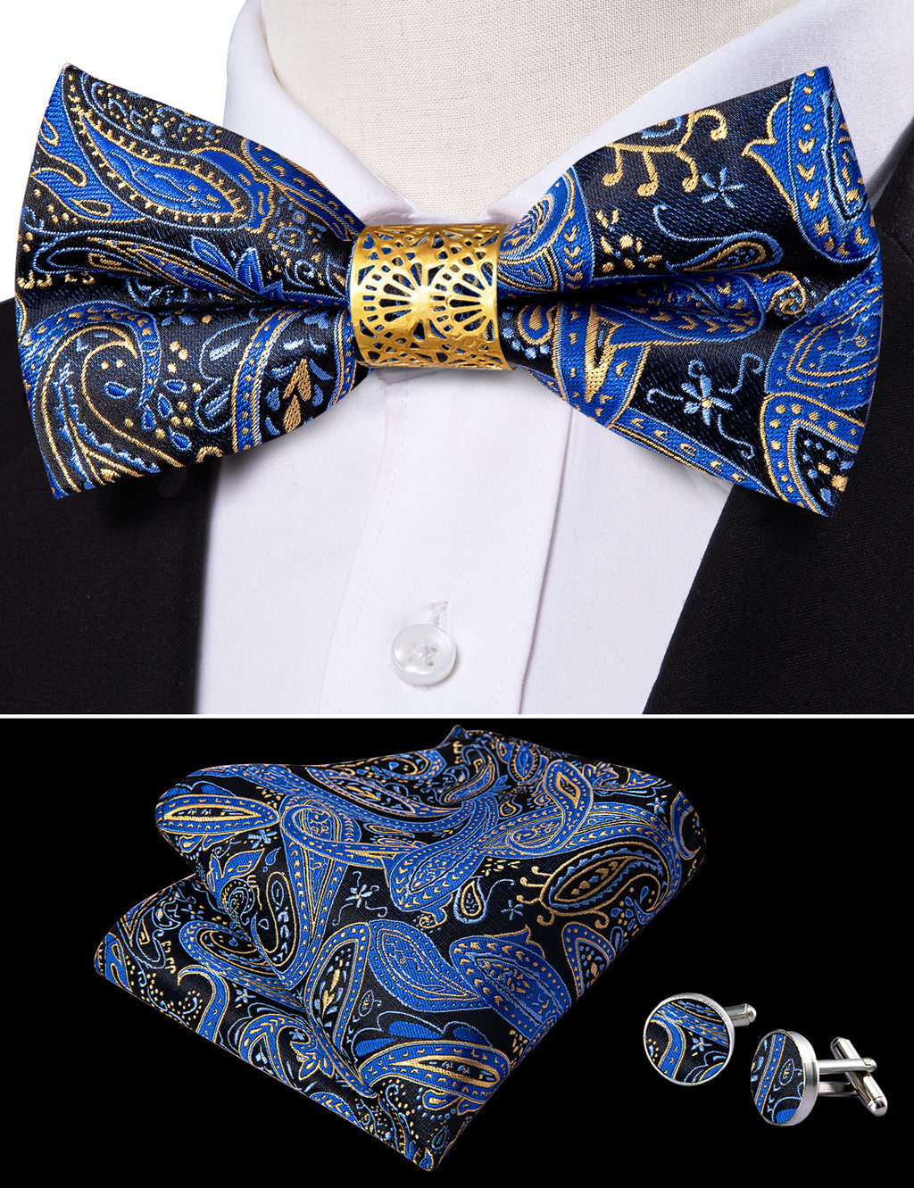 Blue Paisley Bow Tie Set bow ties - Sophisticated Gentlemen