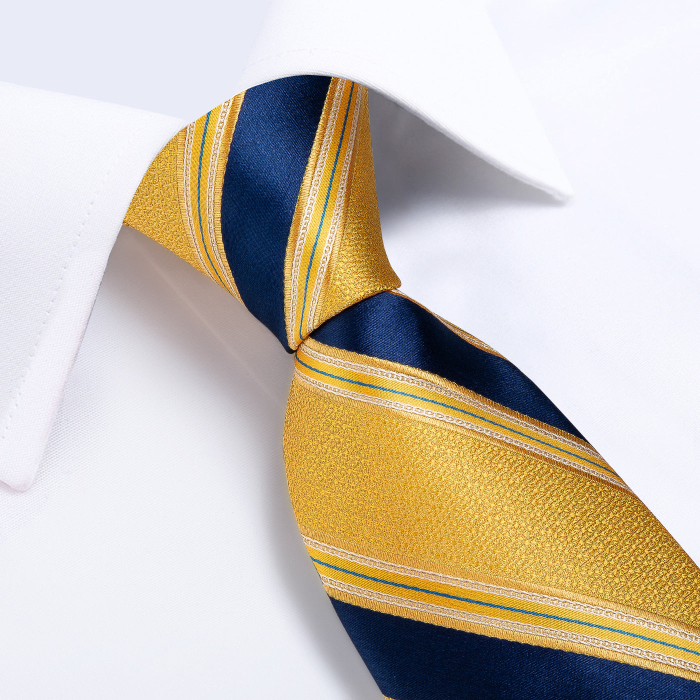 Gold & Navy Striped Silk Tie, Pocket Square & Cufflinks Set tie sets - Sophisticated Gentlemen