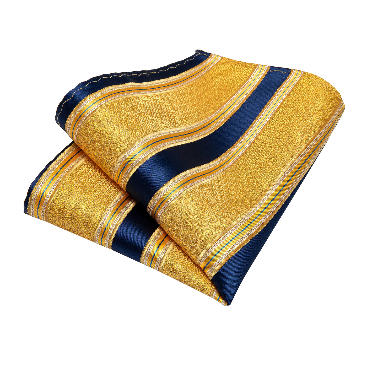 Gold & Navy Striped Silk Tie, Pocket Square & Cufflinks Set tie sets - Sophisticated Gentlemen