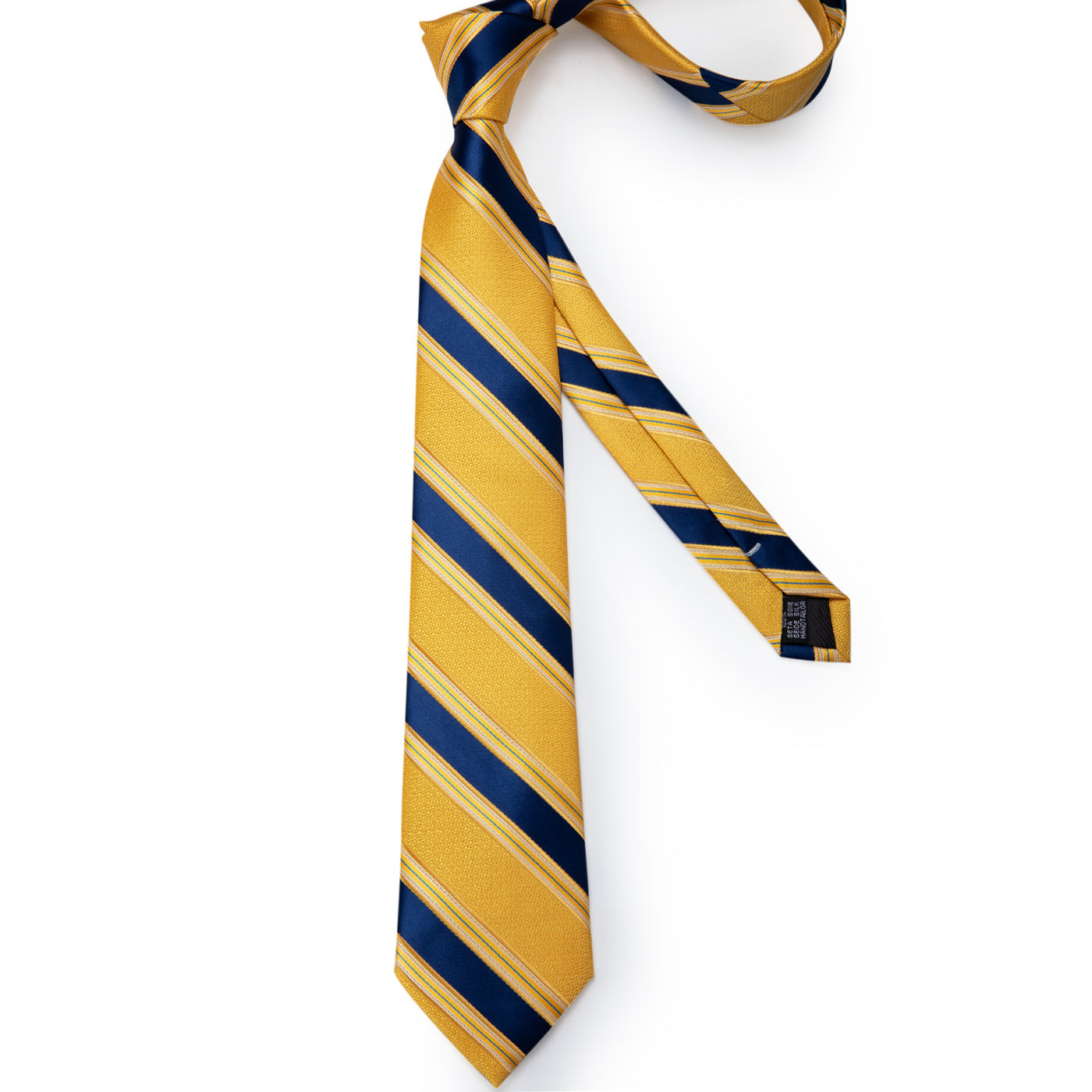 Gold & Navy Striped Silk Tie, Pocket Square & Cufflinks Set tie sets - Sophisticated Gentlemen