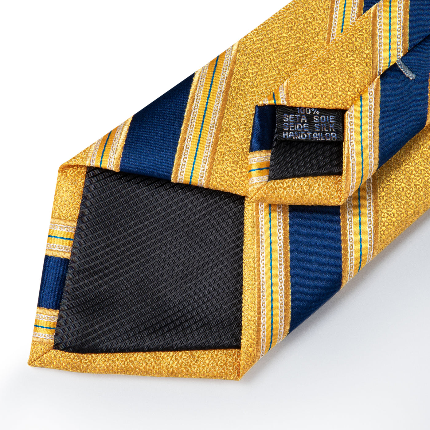 Gold & Navy Striped Silk Tie, Pocket Square & Cufflinks Set tie sets - Sophisticated Gentlemen