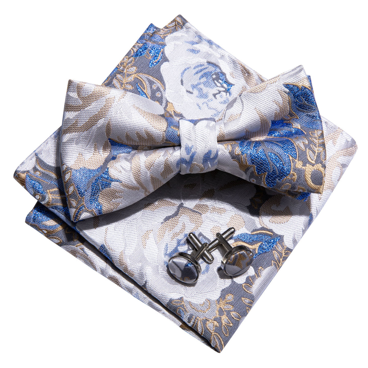 White Blue Floral Bow Tie Set bow ties - Sophisticated Gentlemen