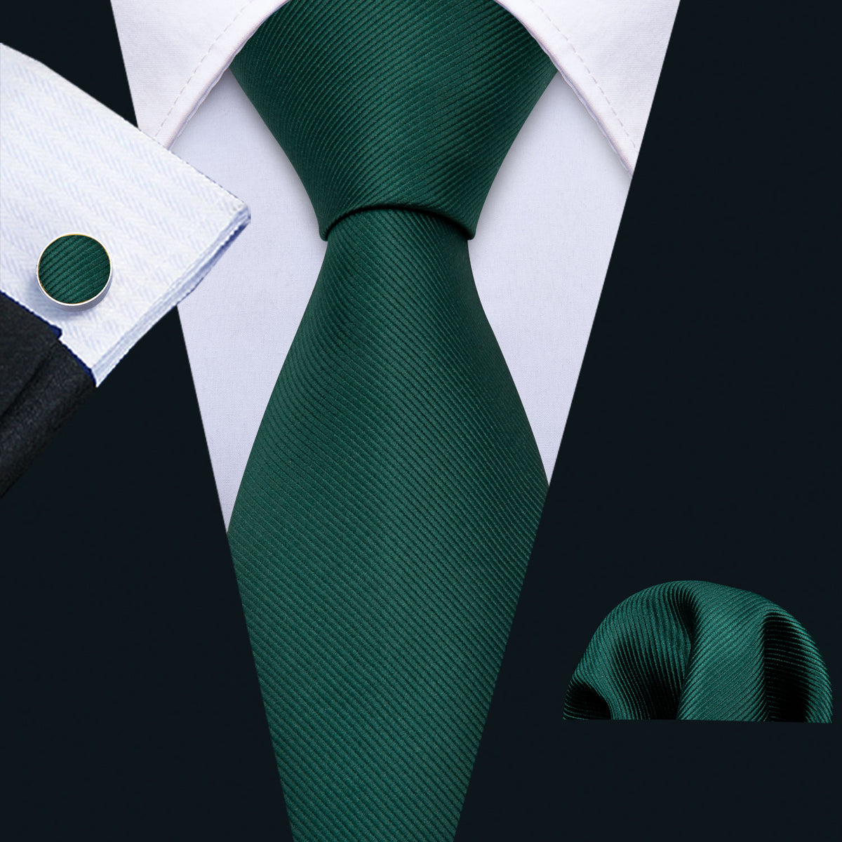 Green Solid Silk Tie, Pocket Square and Cufflinks Set tie sets - Sophisticated Gentlemen