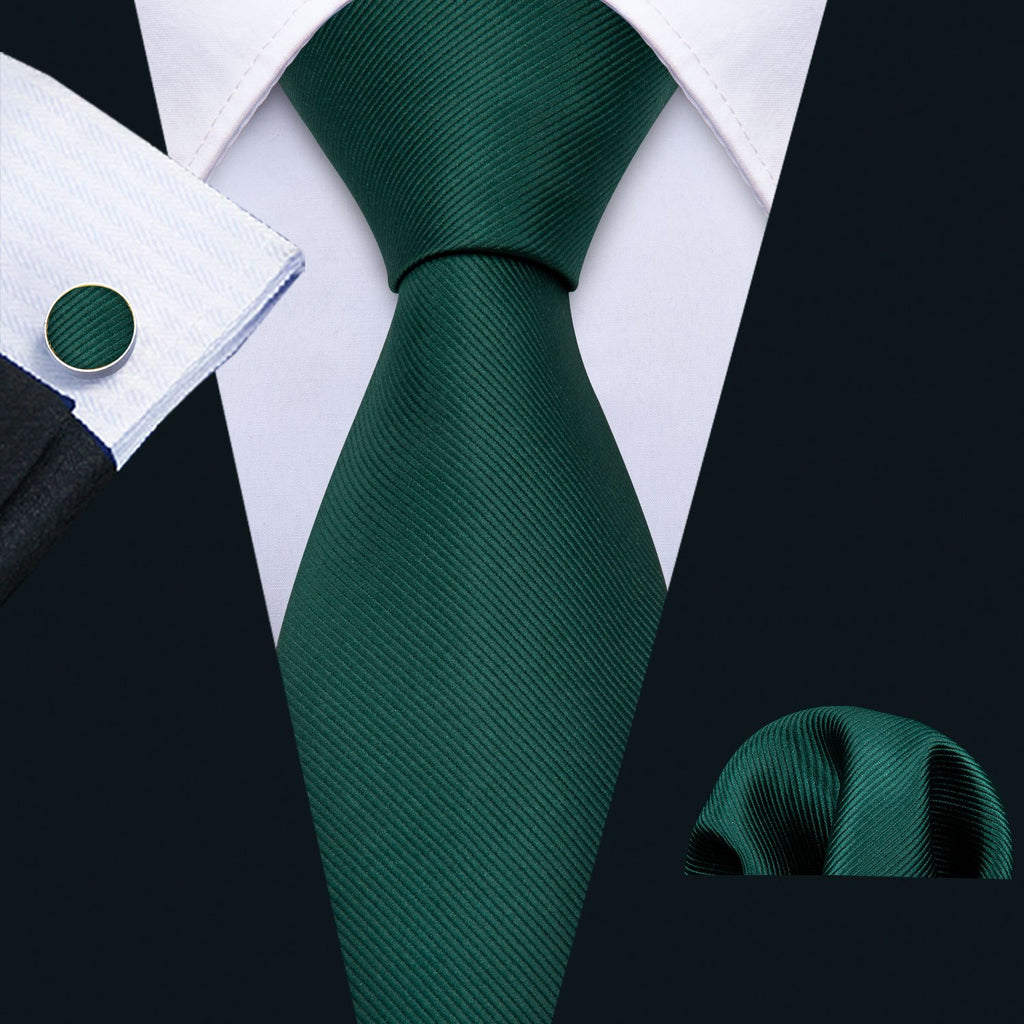 Green Wedding Solid Tie, Pocket Square and Cufflinks Set tie sets - Sophisticated Gentlemen
