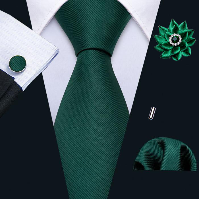 Green Wedding Solid Tie, Pocket Square and Cufflinks Set tie sets - Sophisticated Gentlemen