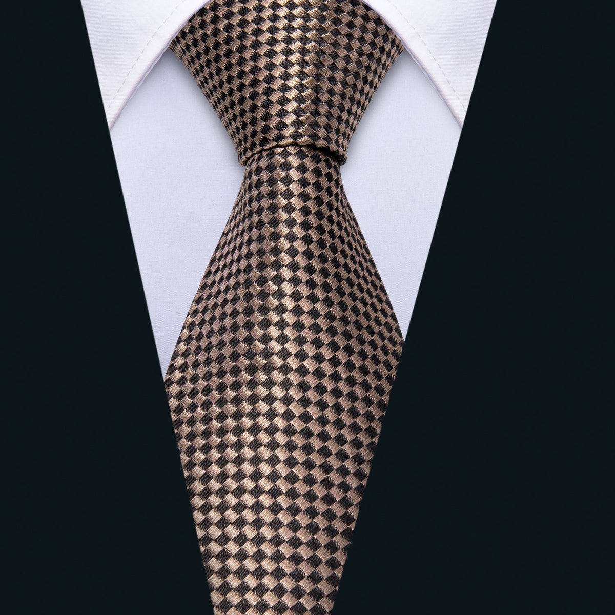 Champagne Brown Plaid Tie, Pocket Square and Cufflinks Set tie sets - Sophisticated Gentlemen