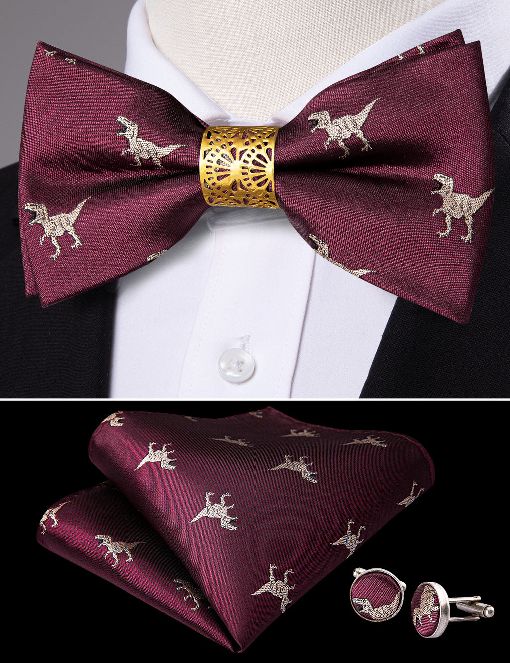 Red Dinosaur Bow Tie Set bow ties - Sophisticated Gentlemen