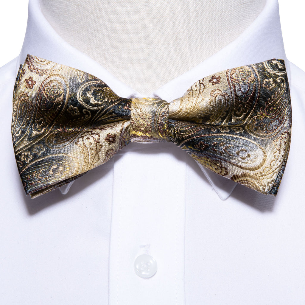 Black Golden Paisley Bow Tie Set bow ties - Sophisticated Gentlemen