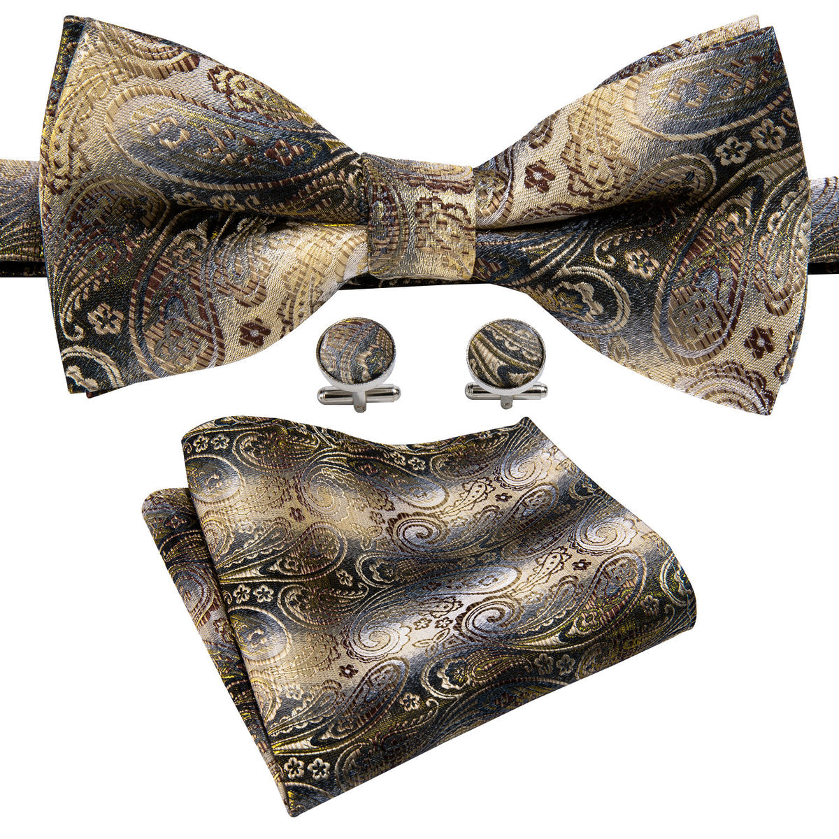 Black Golden Paisley Bow Tie Set bow ties - Sophisticated Gentlemen