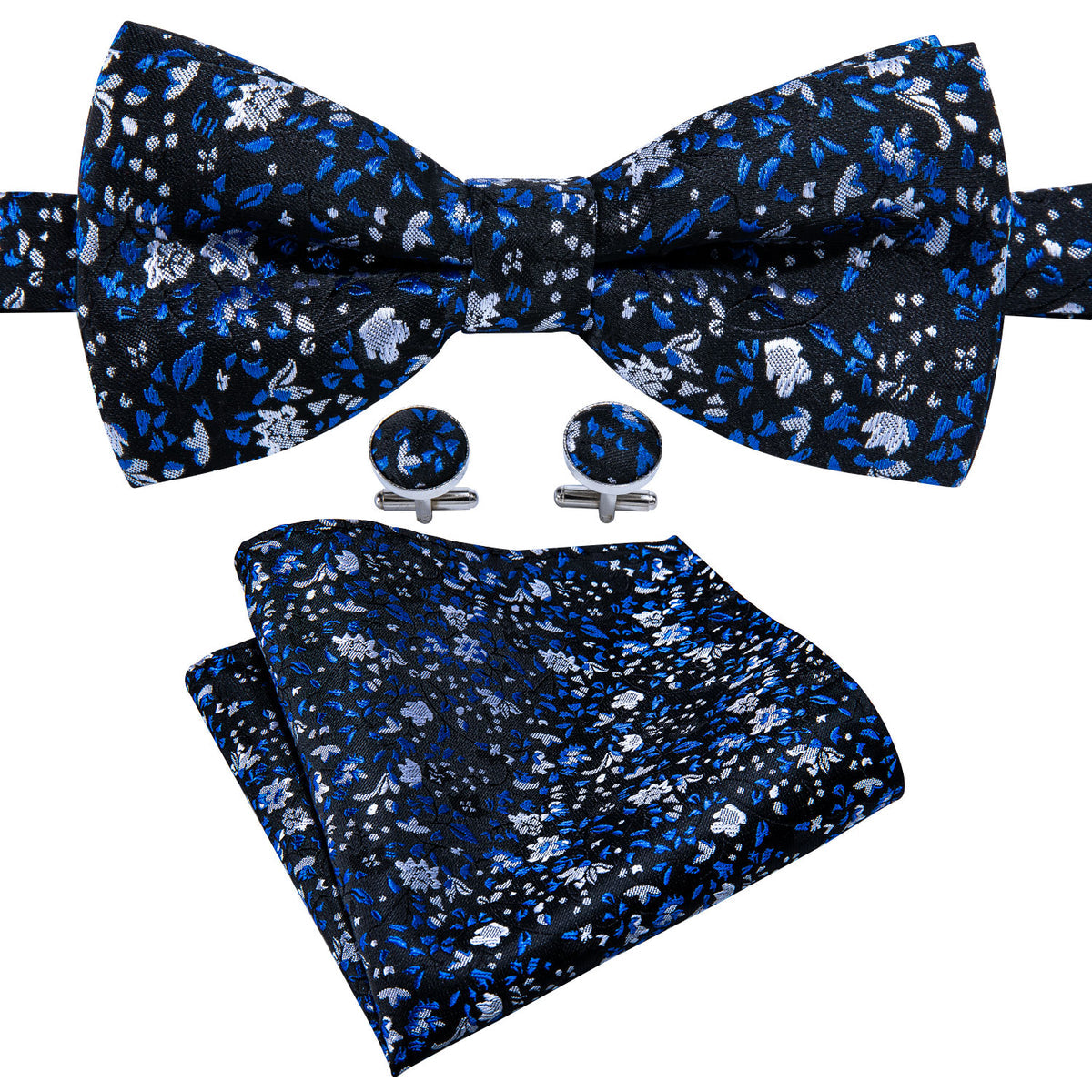 Deep Blue Floral Bow Tie Set bow ties - Sophisticated Gentlemen